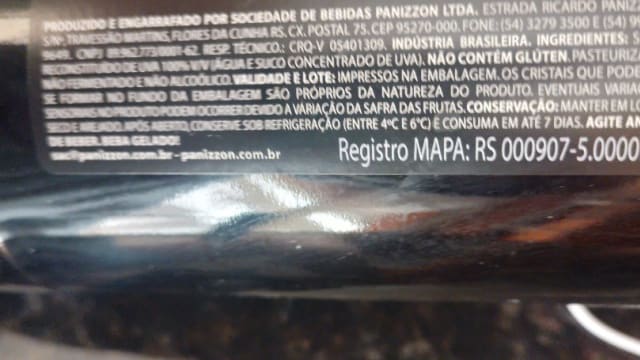 Rótulo do produto Suco de Uva 100% Panizzon