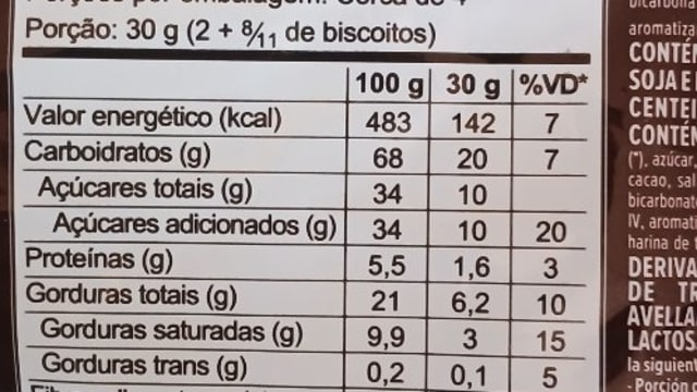 Rótulo do produto Biscoito Recheado sabor Chocolate e Avelã