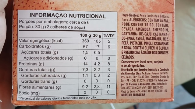 Rótulo do produto Aveia Laminada em Flocos Finos Jasmine