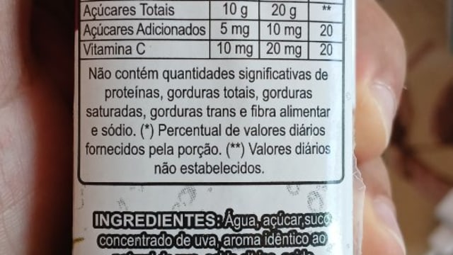 Rótulo do produto Bebida de Uva