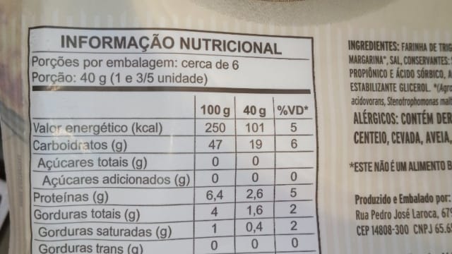 Rótulo do produto Massa para Tortilha (Rap10)