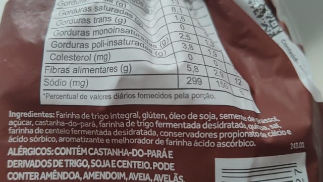 Rótulo do produto Pão Integral Wickbold (Grão Sabor Castanha-do-Pará e Quinoa)