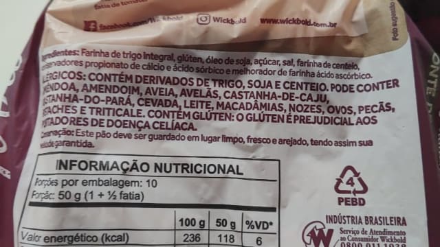 Rótulo do produto Pão Integral Wickbold