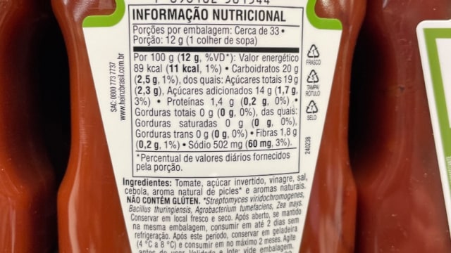 Rótulo do produto Ketchup Heinz
