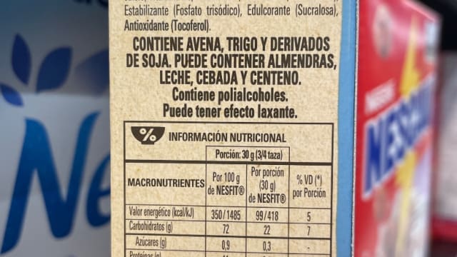 Rótulo do produto Nestlé Nesfit