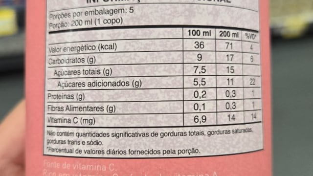 Rótulo do produto Suco de Limão e Framboesa