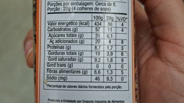 Rótulo do produto Granola artesanal