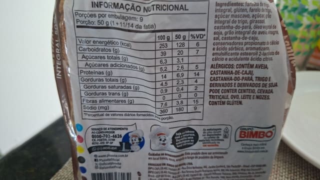 Rótulo do produto Pão de Forma Plus Vita Integral 50%
