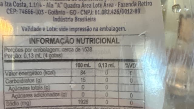 Rótulo do produto Adoçante Líquido Zero-Cal