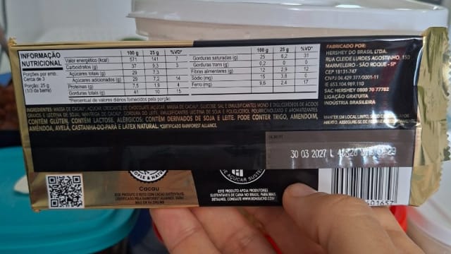 Rótulo do produto Chocolate Hershey's com Crocante