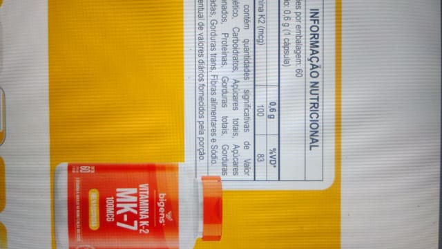 Rótulo do produto Vitamina K-2 MK-7 (Bigens)