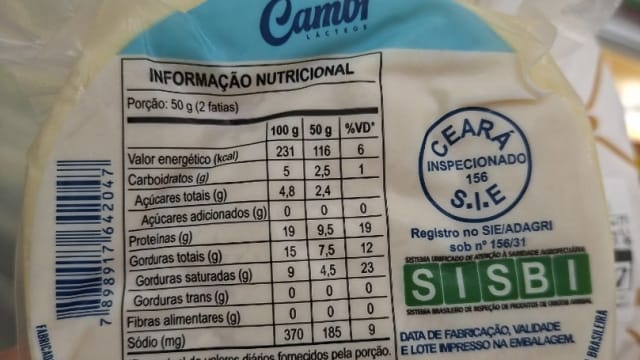 Rótulo do produto Queijo Cambí
