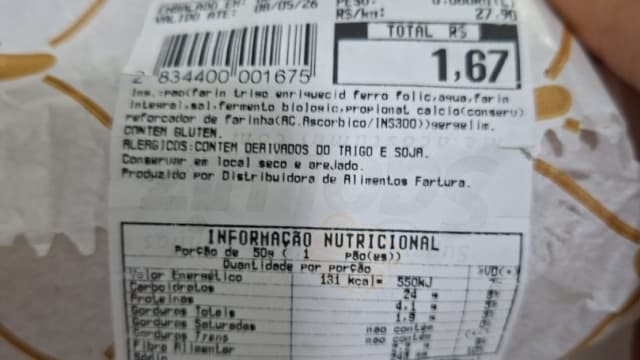 Rótulo do produto Pão Francês Leve com Gergelim