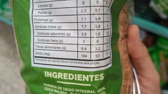 Rótulo do produto Pão Integral com Coco
