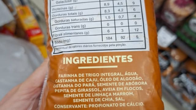 Rótulo do produto Pão Integral com Castanhas e Sementes Aipi