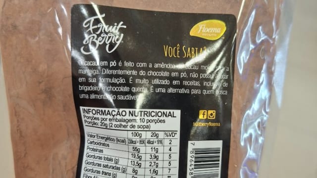 Rótulo do produto Cacau em Pó Fruit Berry