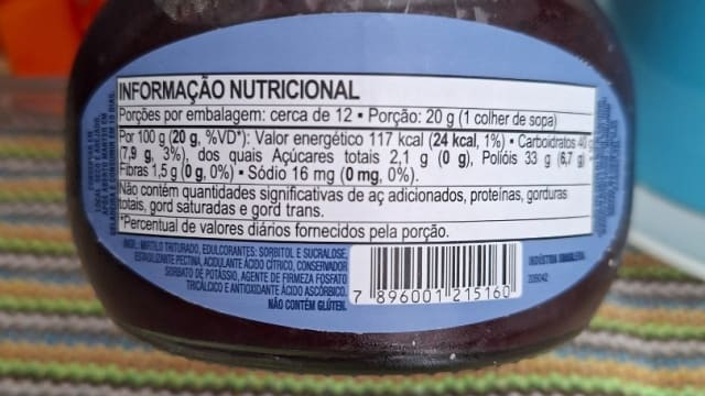 Rótulo do produto Geleia de Mirtilo Linea Zero Açúcar