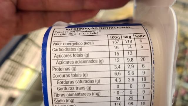 Rótulo do produto Iogurte Itambé Sabor Creme