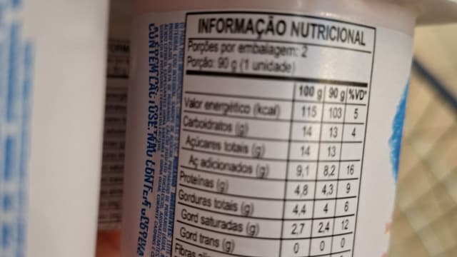 Rótulo do produto Iogurte de Morango