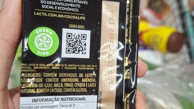 Rótulo do produto Chocolate Lacta Intense