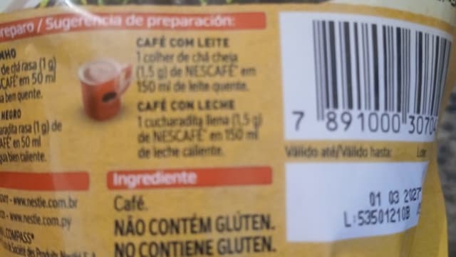 Rótulo do produto Nescafé