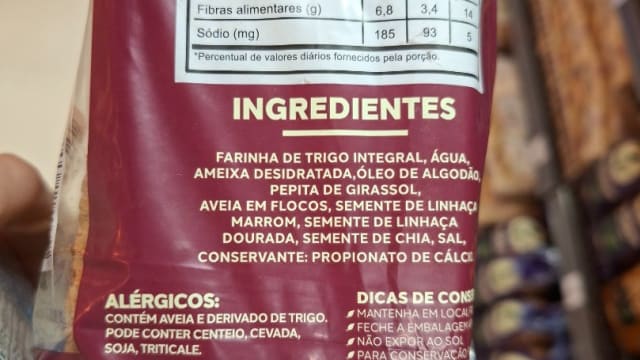 Rótulo do produto Pão Integral com Ameixa e Sementes Aipi