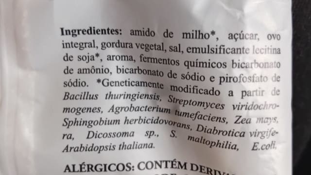 Rótulo do produto Biscoito de Amido de Milho (Sequilhos)