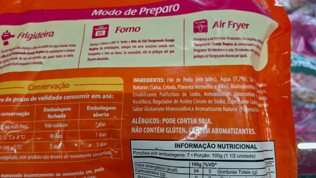 Rótulo do produto Filé de Peito Temperado - Granja Regina (Faça Fácil)