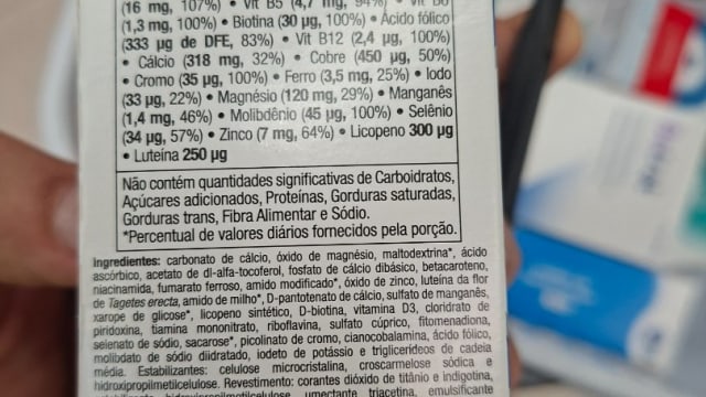 Rótulo do produto Suplemento Vitamínico e Mineral com Luteína e Licopeno