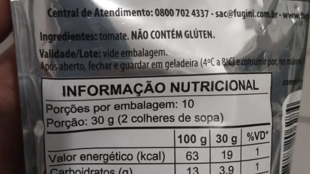 Rótulo do produto Polpa de Tomate Fugini