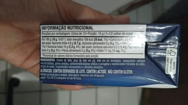 Rótulo do produto Creme de Leite UHT