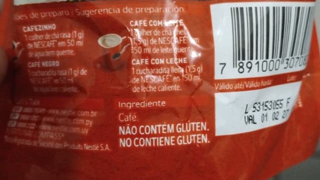 Rótulo do produto Nescafé Café Solúvel