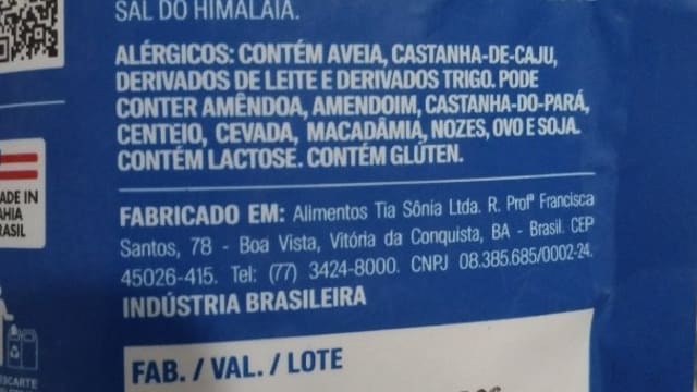 Rótulo do produto Granola Tia Sônia