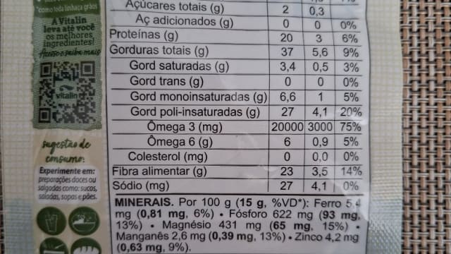 Rótulo do produto Linhaça Dourada Grãos Vitalin
