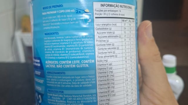 Rótulo do produto Molico Leite Desnatado em Pó