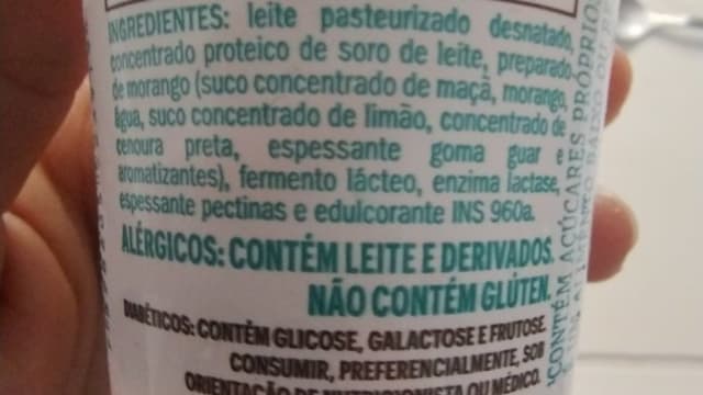 Rótulo do produto Iogurte Desnatado com Preparado de Morango Zero Lactose