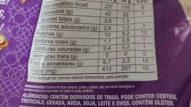 Rótulo do produto Pão Sírio Integral Pita Bread