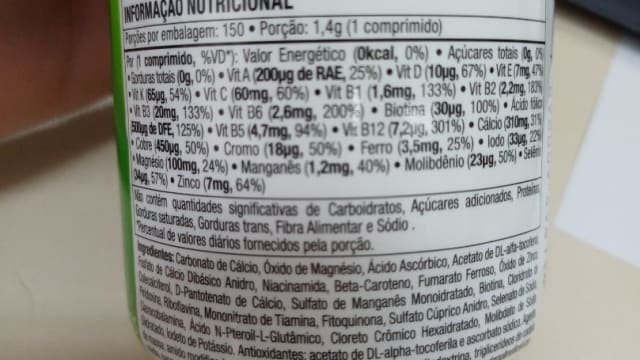 Rótulo do produto Suplemento Vitamínico e Mineral de A a Z