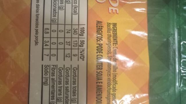 Rótulo do produto Creme de Milho Bomilho