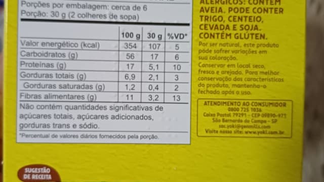 Rótulo do produto Aveia em Flocos Yoki