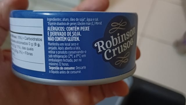 Rótulo do produto Atum em Óleo de Soja Robinson Crusoe