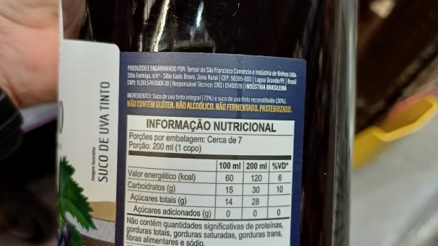 Rótulo do produto Suco de Uva Tinto