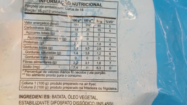 Rótulo do produto Batata Chic