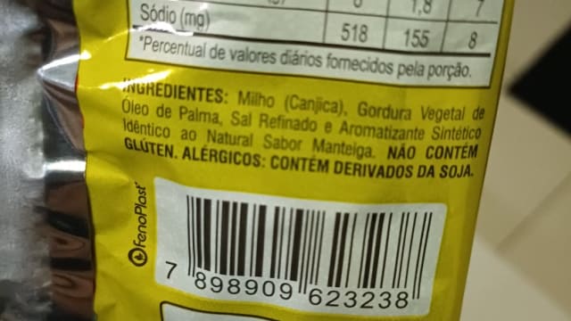 Rótulo do produto Salgadinho de Milho sabor Manteiga