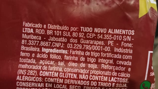 Rótulo do produto Pão Integral 30%