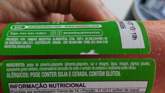 Rótulo do produto Molho de Pimenta Jalapenho Tambaú