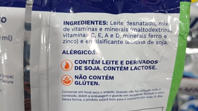 Rótulo do produto Leite Desnatado em Pó Fortificado