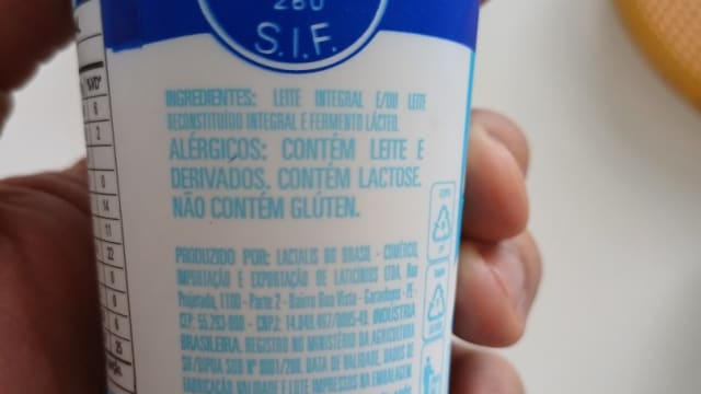 Rótulo do produto Iogurte Natural Integral