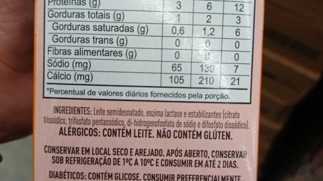 Rótulo do produto Leite Semidesnatado Zero Lactose
