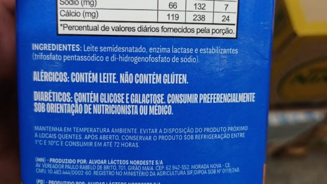 Rótulo do produto Leite Semidesnatado Zero Lactose